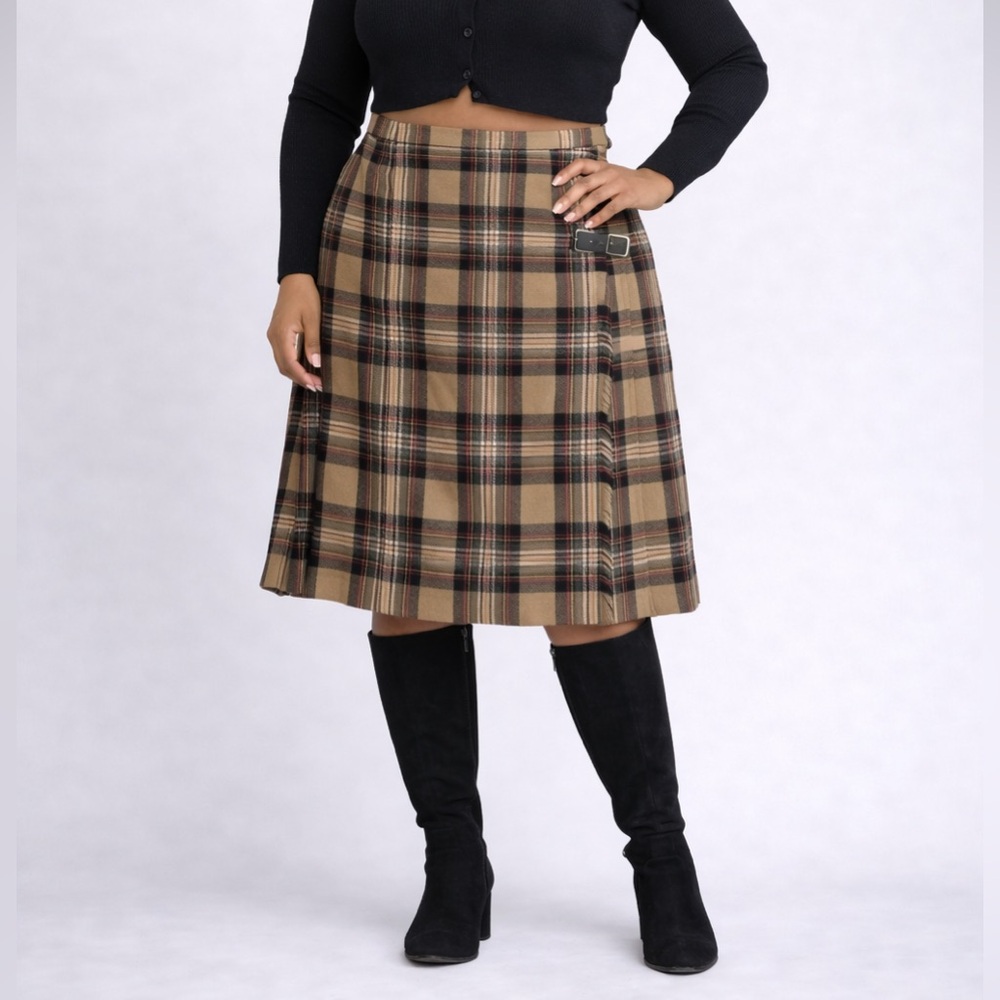 Vintage Kilt Y2K 100% Pure New Wool Kick Pleat Tartan Plaid Skirt
